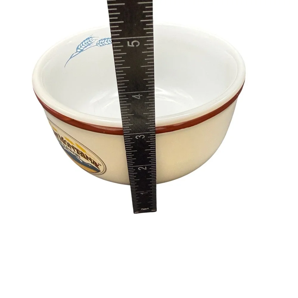 Wheat Montana Farms & Bakery Ceramic Bowls Set of 2 White Brown Rim 6 Inch